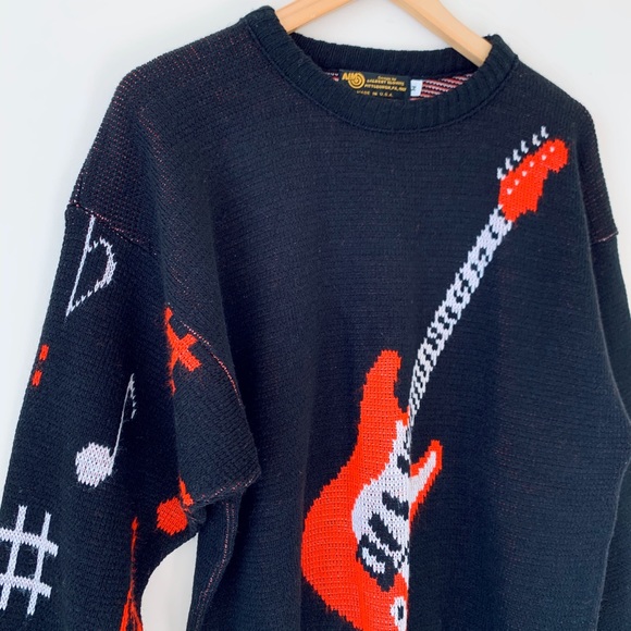Rare Vintage 🎸 Albert Elovitz Guitar Knit Sweater - Picture 5 of 8